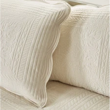 IVORY MATELASSE 3pc Full Queen COVERLET SET : FARMHOUSE COTTAGE QUILT CREAM TILE