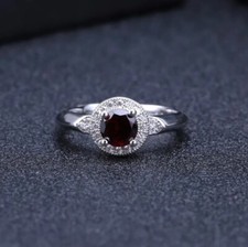 Natural 1ct Round Garnet Gemstone Engagement Ring 925 Sterling Silver sz 5-10