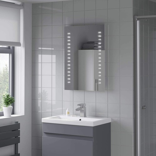 Modern Bathroom Mirror LED Illuminated Battery Powered Rectangular IP44