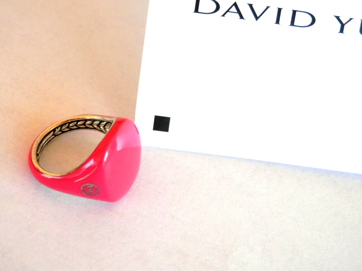 David Yurman SSilver Bright Pink Enamel Bubble Gum Pinky Signet