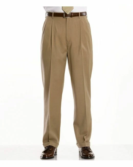 LL BEAN W34x31 Classic Fit Year-Round Washable Wool Dress Pants Pleats Cuffs VGC