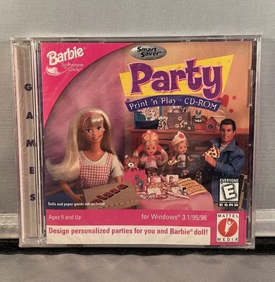 Barbie Party Print 'n Play CD-ROM (Windows 3.1/95/98, 1997) New SEALED