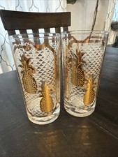 William A Meier Co Highball-Good Luck Pineapple Glasses, 22kt. Gold MCM