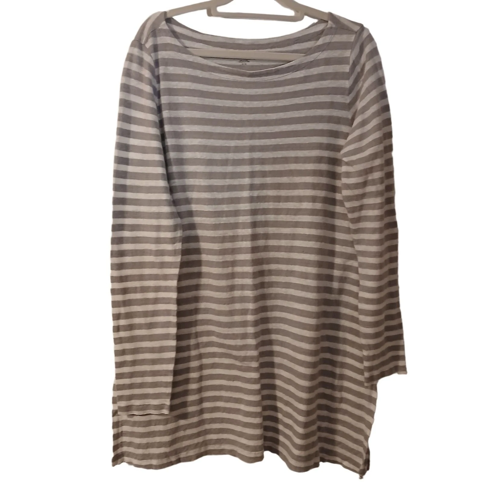 Eileen Fisher Unisex Grey White Striped Organic Cotton Mini Dress Tunic Medium
