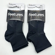 2 pack Men's Elite Ultra Light Quarter Socks Athletic black Size XL Feetures