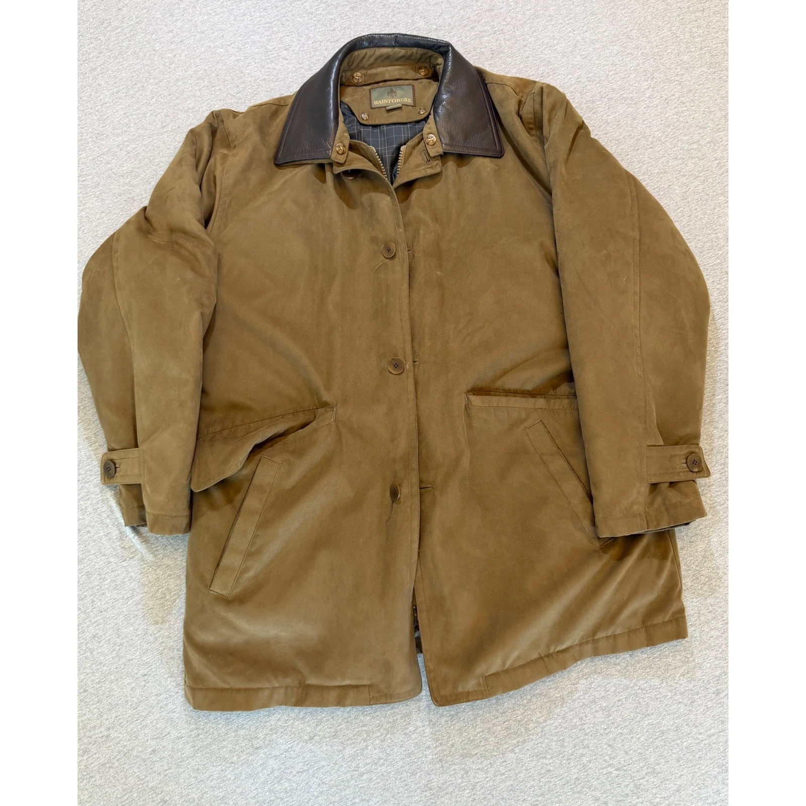 Rainforest Mens Microfiber Field Jacket Tan Brown Leather Trim Collar Large image 1