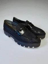 Franco Sarto Balin Lug Sole Penny Loafers Black Shimmer Vegan Size 11 NWOB