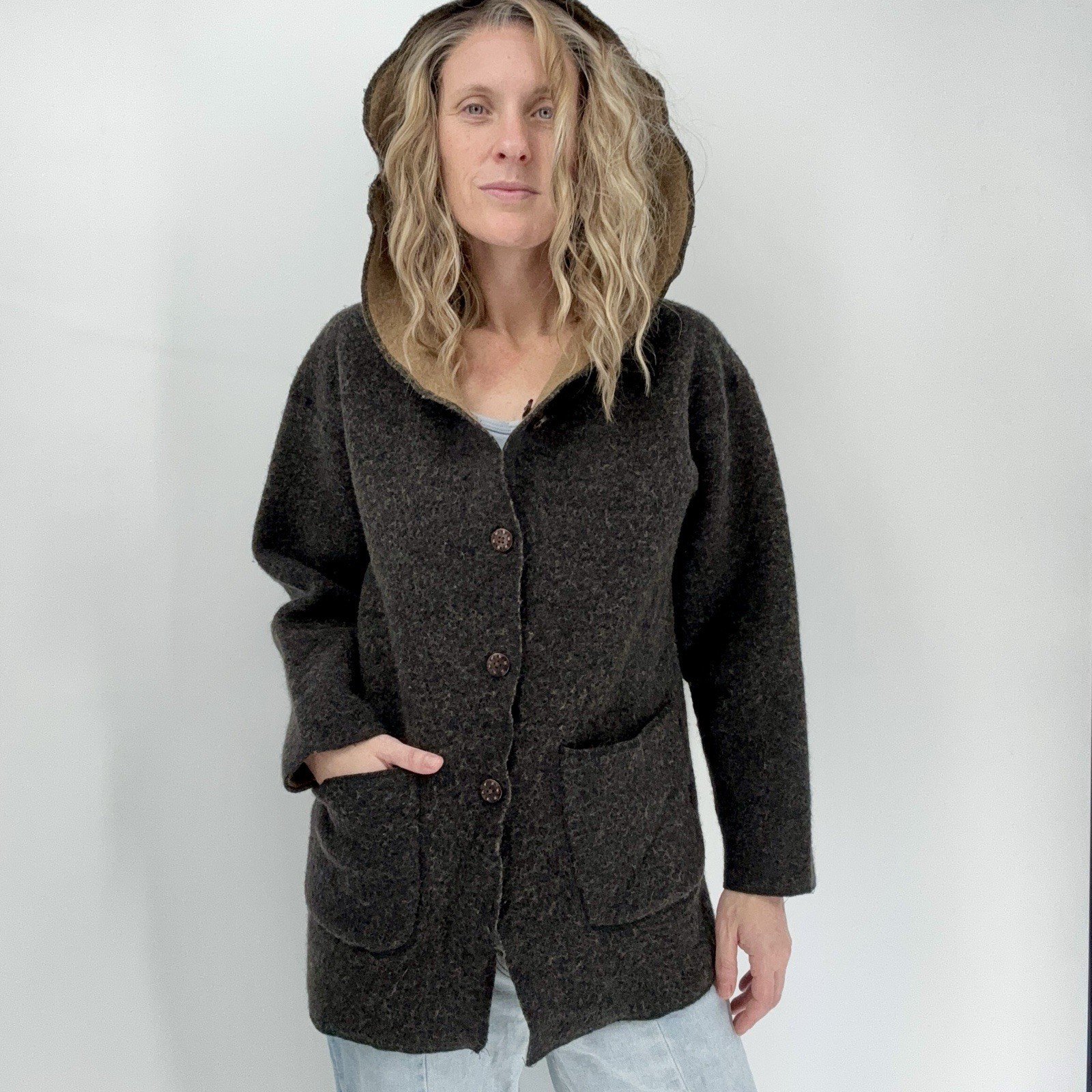 Indigenous Designs Reversible Wool Jacket Hood Wo… - image 2