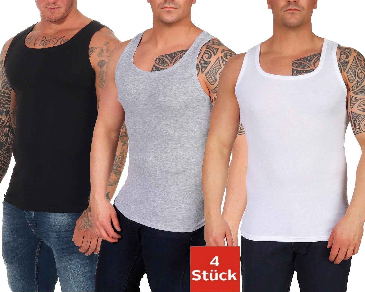 4 Stück Herren Unterhemd Feinripp Unterwäsche 100% Baumwolle M-4XL