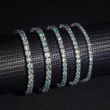 3-4mm Blue Green Moissanite Tennis Bracelet Men 925 Sterling Silver Pass Tester