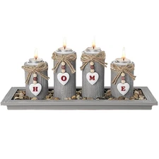 Tealight Candle Holders Set with Wooden Tray Decorative Rocks,Home Decorations