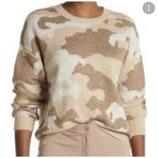 Lucky Brand Neutral Camu Crew Neck sweater Beige Blend Women's sz Medium