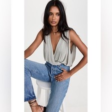 nwt Free People Bodysuit Night Owl Wrap front in Oxide Green Sage Size XS