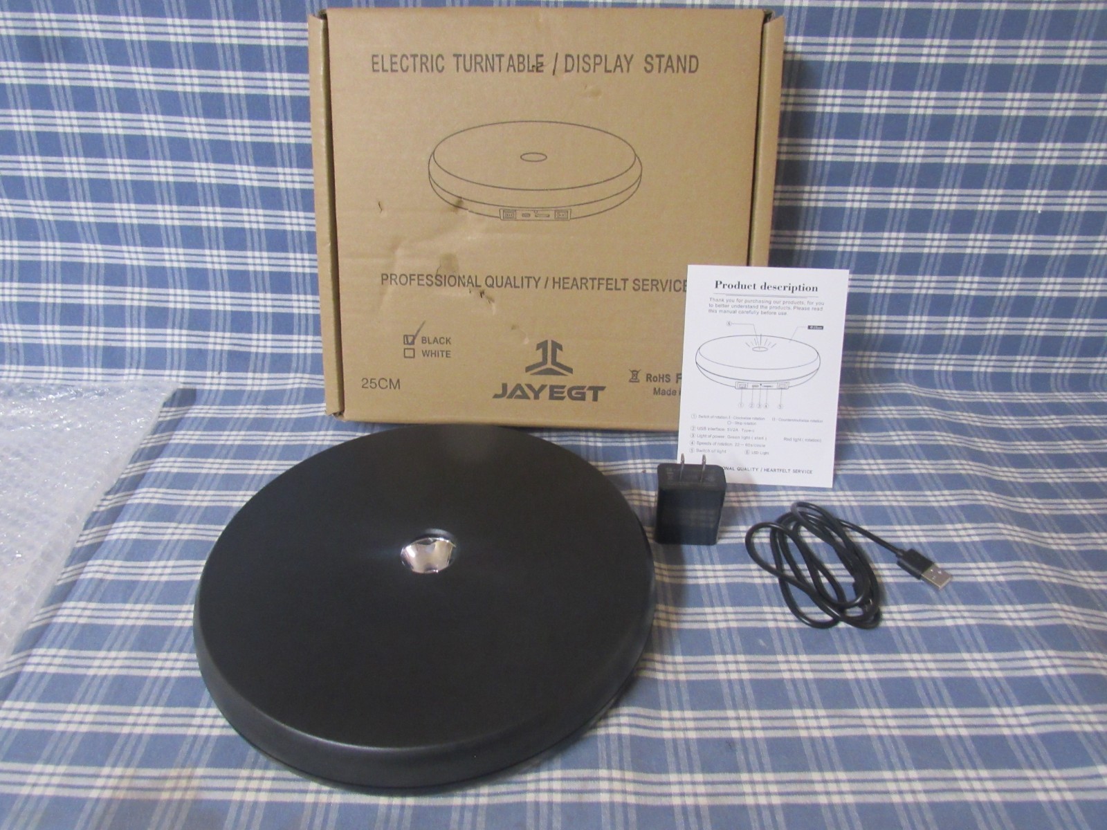 JAYEGT Motorized Rotating Display Stand with LED Light 10 Inch /55Lbs FREE SHIP.