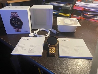 FOSSIL Q Wander FTW 2112 Smart Watch Dial Black Belt Gold Working W/Box JP