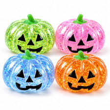 Halloween Pumpkin Squishy Toy Glitter Stress Relief TPR Choose Color or 4Pcs Set