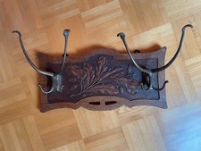 Vintage Eichenholz geschnitzt Garderobe Hut Haken Wandregal Jagd Eiche Alt Antik