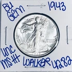 1943 BU UNCIRCULATED WALKING LIBERTY SILVER HALF DOLLAR AUTHENTIC U.S. MINT 4282
