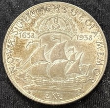 Toned And Attractive 1938 Sweden Silver 2 Kronor