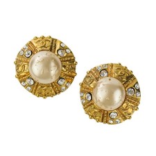 Chanel Vintage Faux Pearl Earrings Women Gold One Size