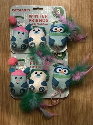 PETSTAGES (2-PACK) Winter Friends Cat Dental Catnip Toy w/ Green Feathers