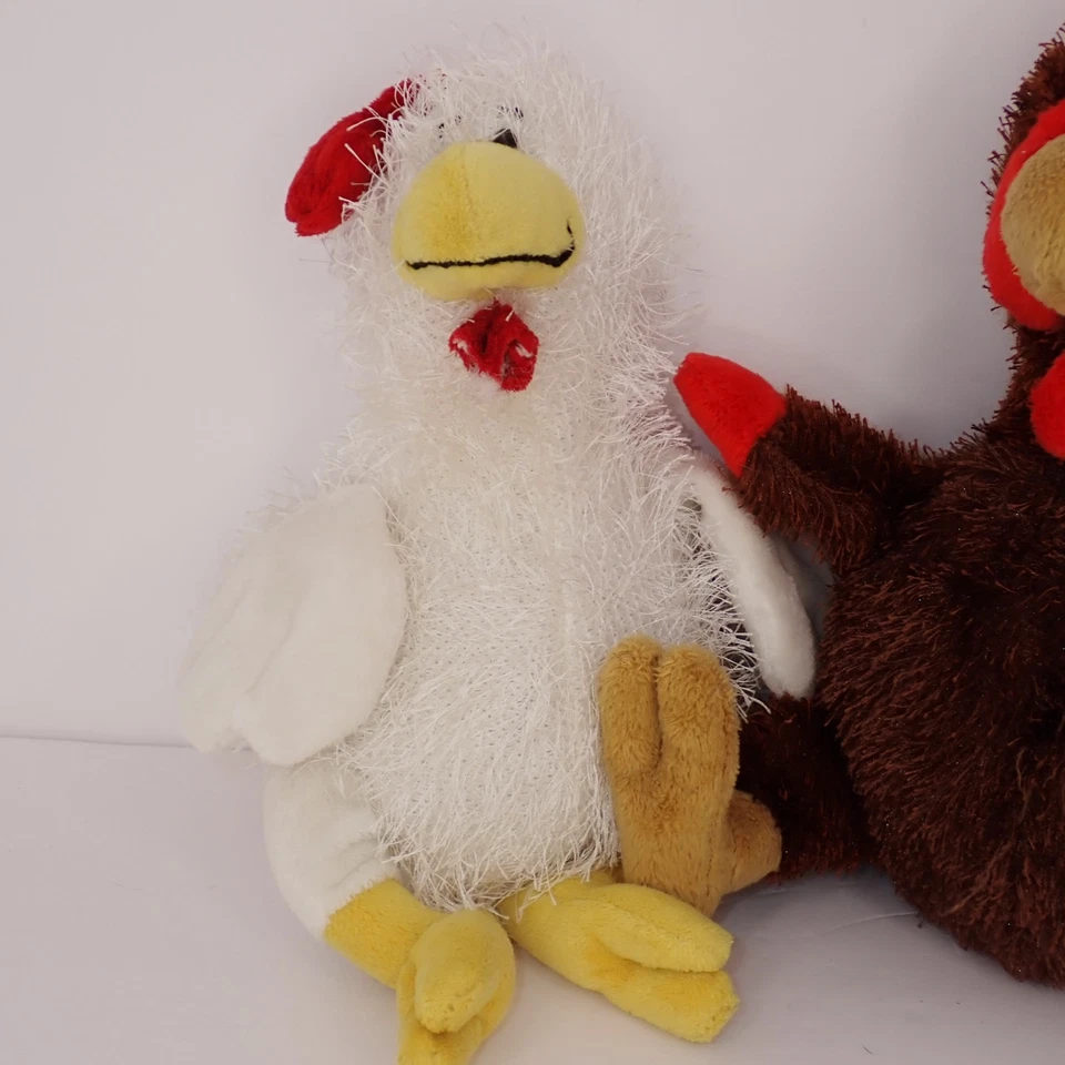 2 Lot Webkinz Ganz 10 in Brown Rooster HM346 White Chicken HM205 Plush No Tags - Image 4 of 4