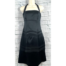 Oasis A-Line MIDI Dress Black Satin Sz 8 Satin Halter Backless Below Knee Party