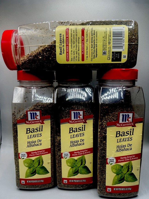 4 Pack  McCormick Basil  Leaves -All Purpose Seasoning, 5oz each-Non GMO