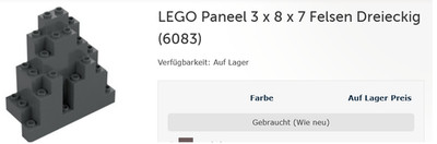 lego panele 3x8x7 Felsen dreiecking 150 Stck.