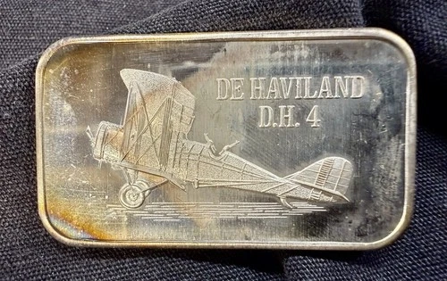 De Haviland Airplane DH 4 MK4 Silver .999 Fine 1 Troy Oz Bar Bullion  Haviland