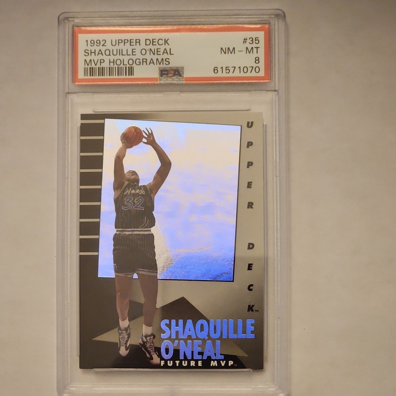1992 Upper Deck MVP Holograms #35 Shaquille O’Neal Rookie Card PSA 8