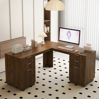 L Shaped Gaming Computer Desk Home Office Writing Study Table With Drawers USB