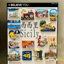 Sicily Italy Souvenir Fridge Magnet Etna Volcano Taormina Palermo Travel