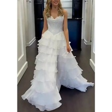 Bohemian Wedding Dresses Side Slit Corset White Chiffon Beach Gowns Sweep Train