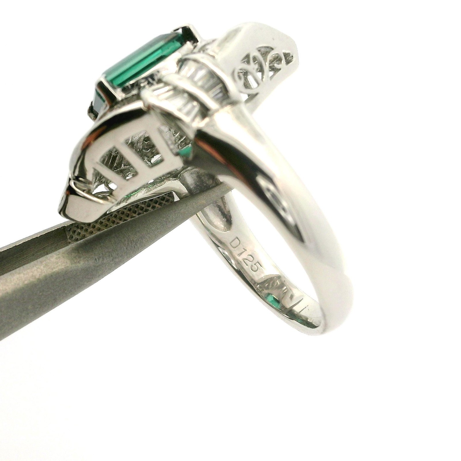 Solid Platinum 3.92ctw Rectangular Green Tourmali… - image 6