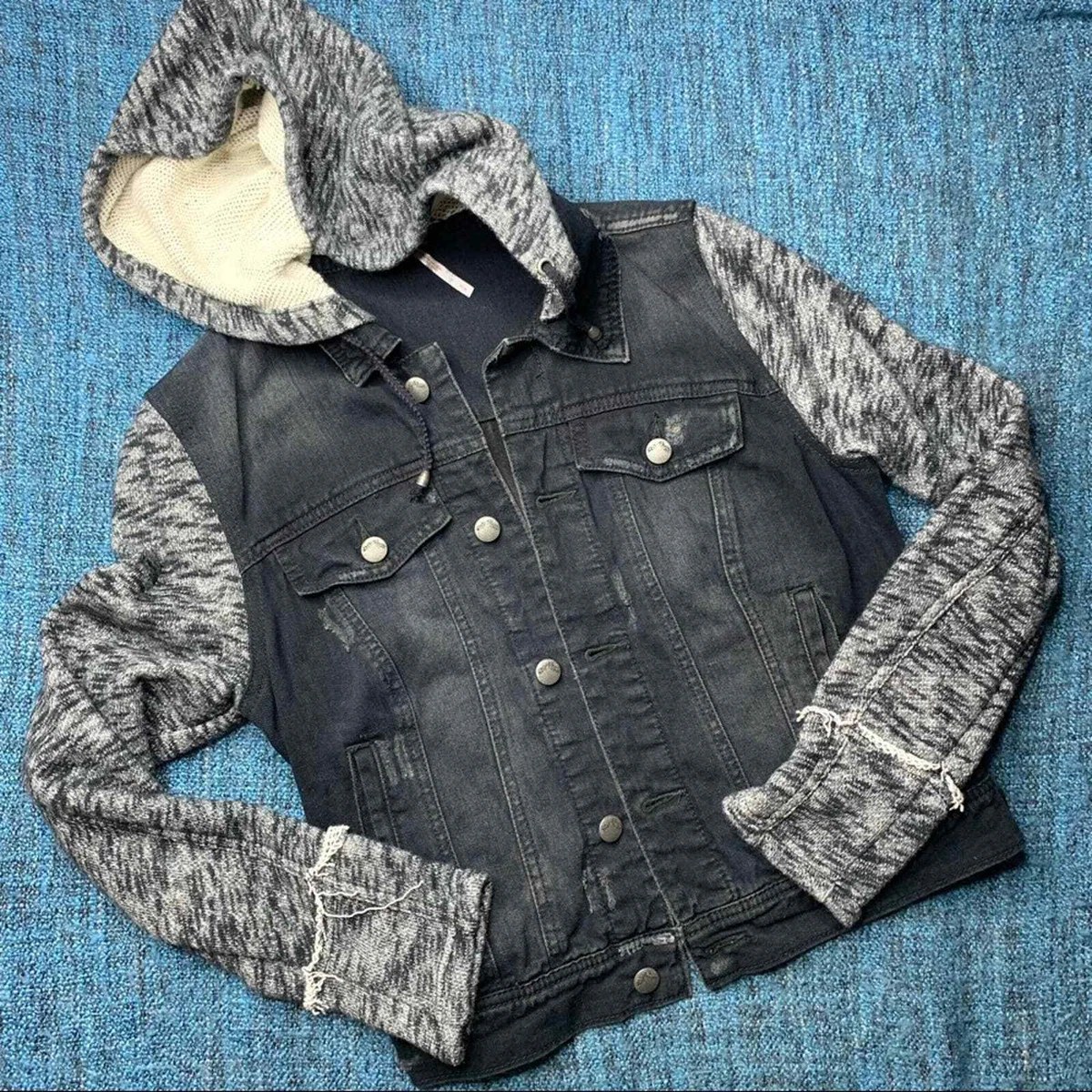 Knit hooded denim clearance jacket