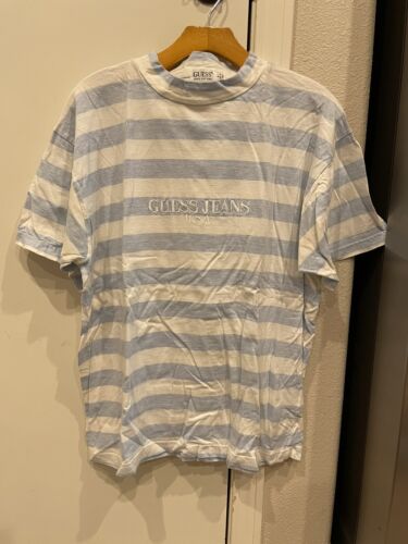 Moet vaas pakket VINTAGE 90s Guess Jeans USA Striped T-shirt Baby Blue Carolina Mens Large |  eBay