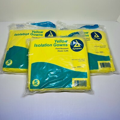 Disposable Isolation Gown Yellow 15 Count Fluid Resistant Large