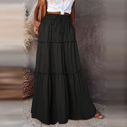 Ladies Boho Maxi Skirt Womens Tiered Panel Party Fashion Long Skirts w/Pockets - Picture 4 of 29