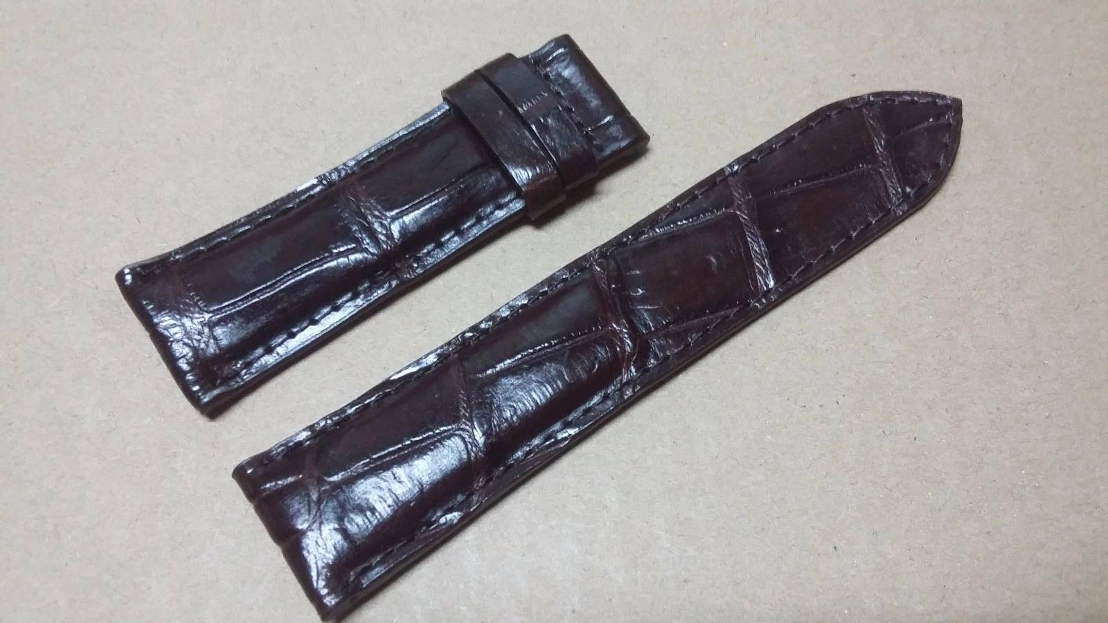 24mm/22mm Brown Alligator Crocodile Embossed Leather Watch Strap Band