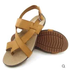 Harssidanzar Men's Genuine Leather Sandals in Tan Size 45 (US12)