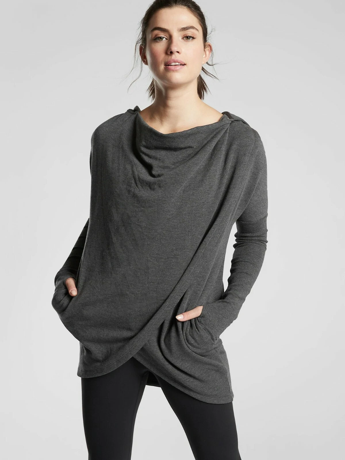 NWOT Athleta Purana Wrap Sweatshirt, Charcoal Grey Heather SIZE M #486073 T1016