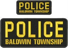 POLICE B T EMBROIDERY PATCH 4X10 AND 2X5 HOOK ON BACK GOLD ON BLACK