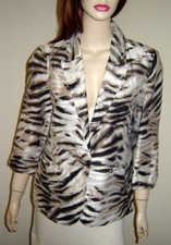 CHICO'S Brown/Pale Pink Animal Print 3/4 Sleeve Linen Blend Jacket Size 0 NEW
