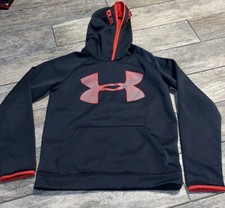 Under Armour Hooded Sweatshirt Youth Boys Large Storm Black Red