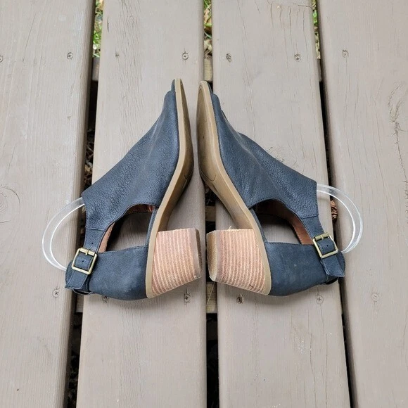 Lucky Brand Barimo 黑色皮革堆叠鞋跟扣凉鞋短靴 7.5 码 — 第 3/4 张图片