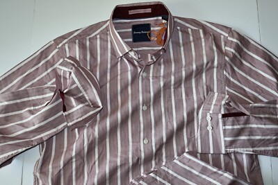 Tommy Bahama Shirt Safi Stripe Ruby Wine Red Silk Blend LS New Medium M