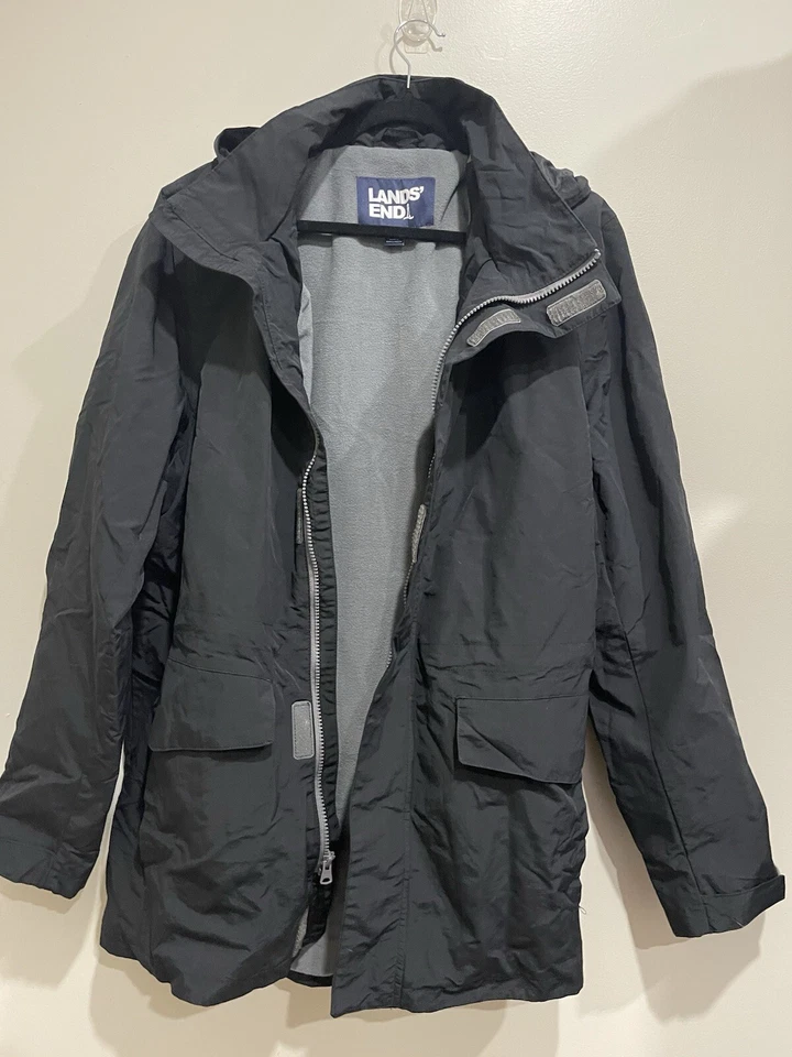 Lands End Mens Insulated Jacket Size L Hooded Black Waterproof E. Condition - Image 3 of 4