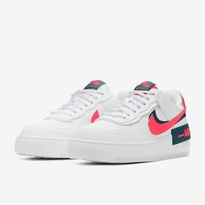  Nike Womens W AF1 Shadow Air Force 1 'WHITE SOLAR RED' Dark Teal Green NEW