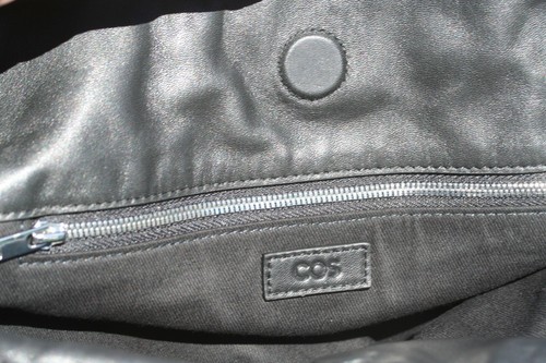 COS Leather Large Slouchy Tote Shoulder Bag Handbag, Black approx. 3"x12"x17" - Picture 7 of 8